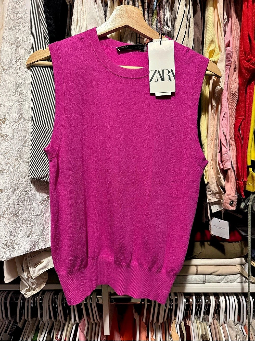 Zara Sleeveless Knit Sweater in Pink Size Medium NWT